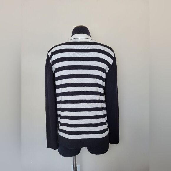 Debra DeRoo Cardigan Black White Striped Super Soft Preppy Academia Size Small - Picture 11 of 11